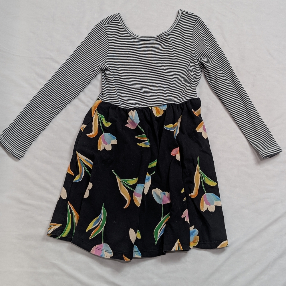 Tea Collection Black and White Striped Floral Dress